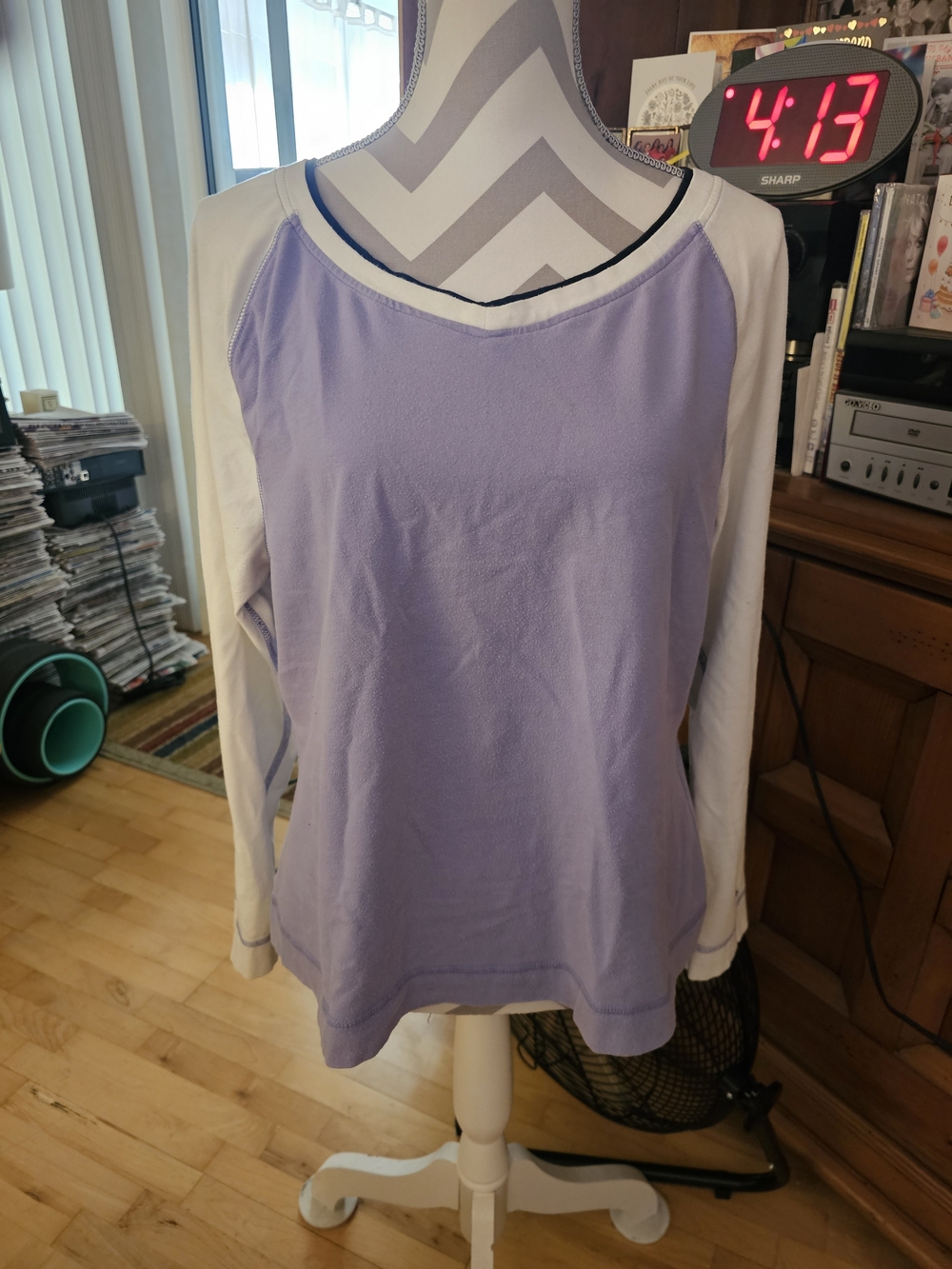 Danskin Now Lavender and White Long-Sleeve Raglan Tee